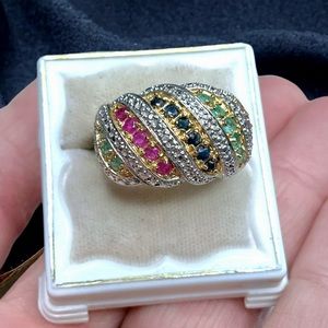 🌺Gold/925 Ruby, Emerald, Sapphire & Diamond Ring